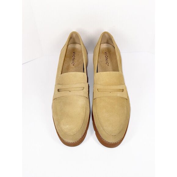 Vionic Cheryl Penny Loafer Tan Suede Lug Sole Comfort Chunky Classic 12W Wide - Picture 5 of 16
